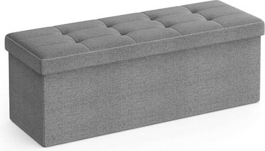 Songmics Bank met opbergruimte zitkist opbergbox opvouwbaar max. Statisch draagvermogen 300 kg met metalen tussenschot 120 L 110 x 38 x 38 cm imitatielinnen lichtgrijs LSF77G