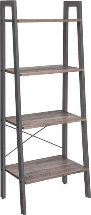 ZAZA Home VASAGLE LLS44MG Staande boekenkast ladderrek met 4 niveaus metaal stabiel eenvoudige montage voor woonkamer slaapkamer keuken industrieel design grijs