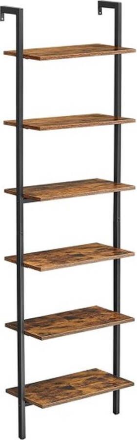 Vasagle Staande plank boekenkast 6 planken ladderplank opbergruimte voor boeken decoratie slaapkamer woonkamer kantoor 60 x 30 x 204 8 cm industrieel ontwerp vintage bruin-zwart LLS103B01