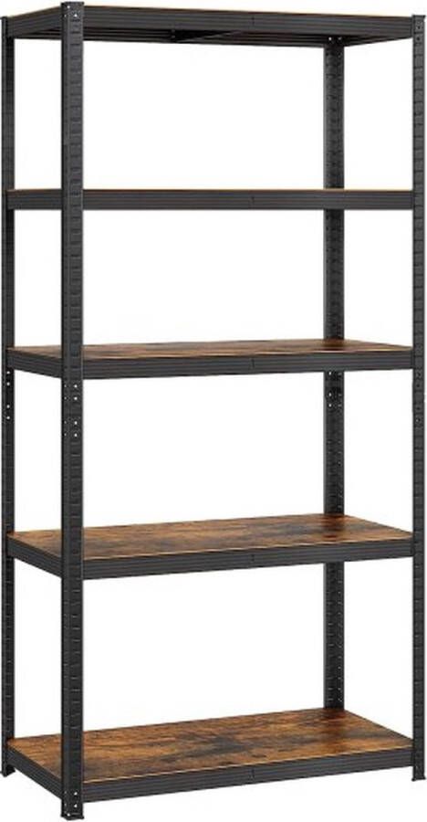 ZAZA Home Staande Plank Boekenkast Opbergplank 5 Planken Keukenplank Verstelbare Planken İndustrieel Design Vintage Bruin-Zwart