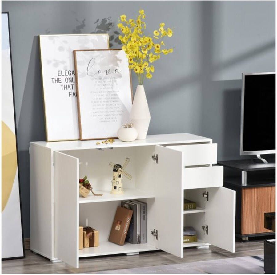 ZAZA Home Standkast opbergkast multi -vurpose kast een ladenkast 2 lade 3 deuren e1 spaanbord hoog glans wit 117 x 36 x 74 cm