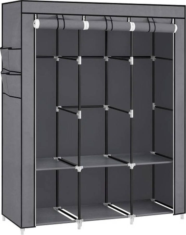 ZAZA Home Stoffen kledingkast 3 hangvakken met legplanken 4 zijvakken veel ruimte voor slaapkamer woonkamer grijs