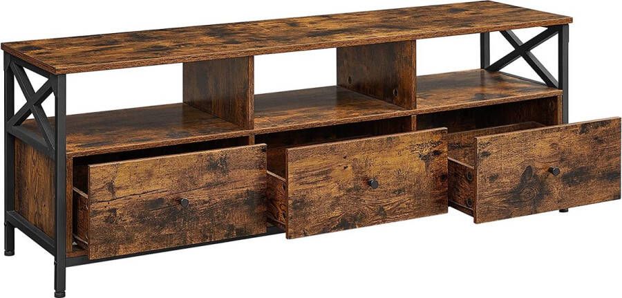 ZAZA Home Tv-Kast Lage Kast Voor Tv Tot 65 İnch Televisietafel Met 3 Laden Vintage Bruin-Zwart