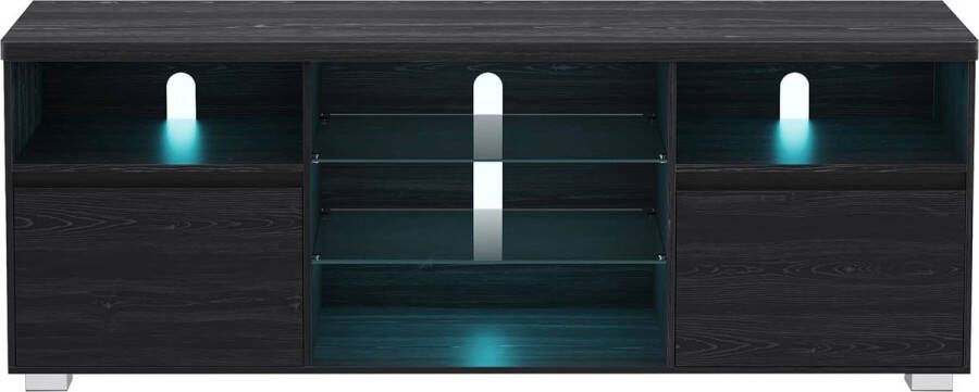 ZAZA Home TV kast met LED verlichting televisietafel tv standaard voor tv's tot 70 inch met open planken 2 kasten met deuren 160 cm voor woonkamer zwart