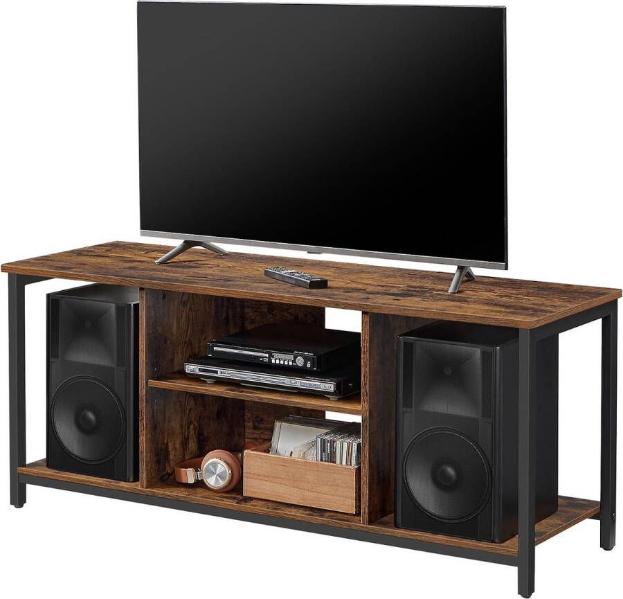 ZAZA Home TV kast televisietafel tv plank lowboard met open vakken voor woonkamer entertainmentruimte voor tv's tot 55 inch industrieel design vintage bruin en zwart