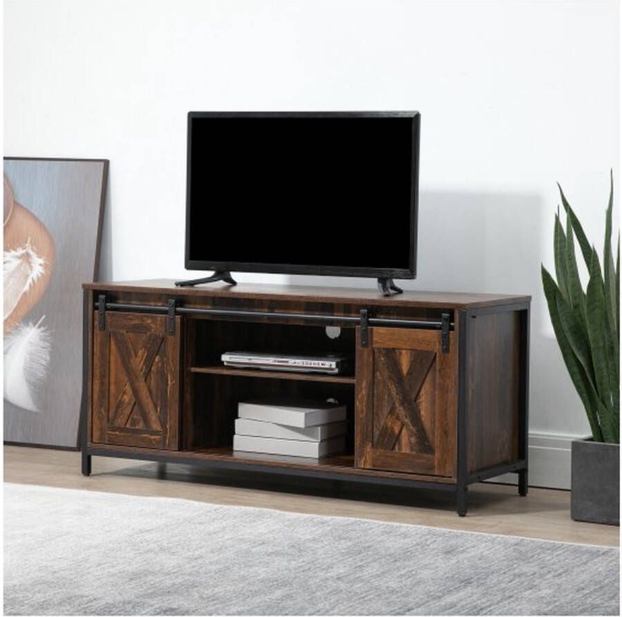 ZAZA Home TV-lowboard TV Cabinet TV Table tv-kast in industrieel ontwerp voor 60 inch met plank Spanwood staalbruin+zwart 120 x 40 x 54 cm