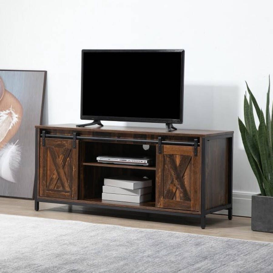 ZAZA Home TV-lowboard TV Cabinet TV Table tv-kast in industrieel ontwerp voor 60 inch met plank Spanwood staalbruin+zwart 120 x 40 x 54 cm
