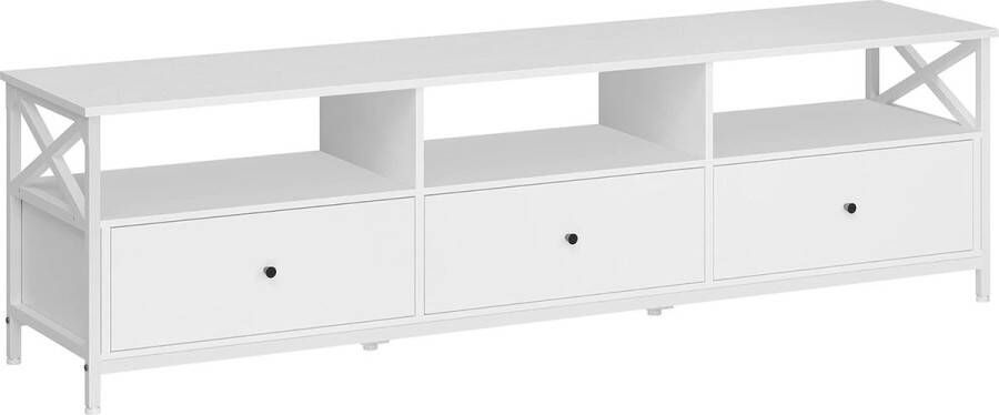 ZAZA Home TV meubel lowboard voor TV's tot 80 inch 178 cm lang TV tafel met 3 laden 3 open vakken woonkamer stalen frame wit