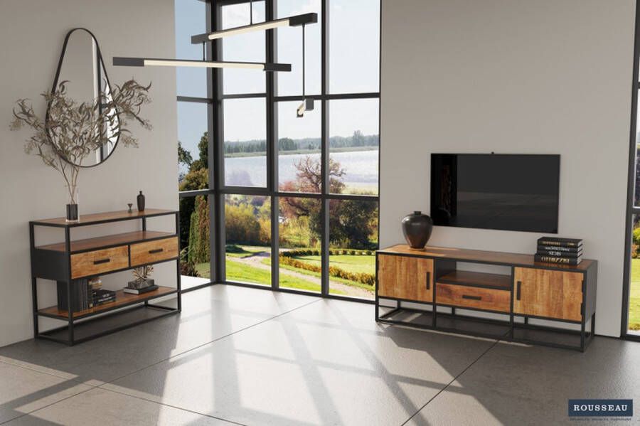 ZAZA Home Tv-meubel 'Madeira' 140 cm Mangolia Structuur metaal en blad exotisch hout mangolia
