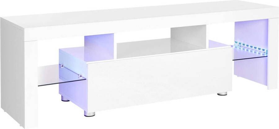 ZAZA Home Tv-Meubel Voor Tv'S Tot 60 İnch Grote Tv-Kast Tv-Plank Met Led-Verlichting Lowboard Woonkamer 140 X 35 X 45 Cm Modern Glanzend Wit