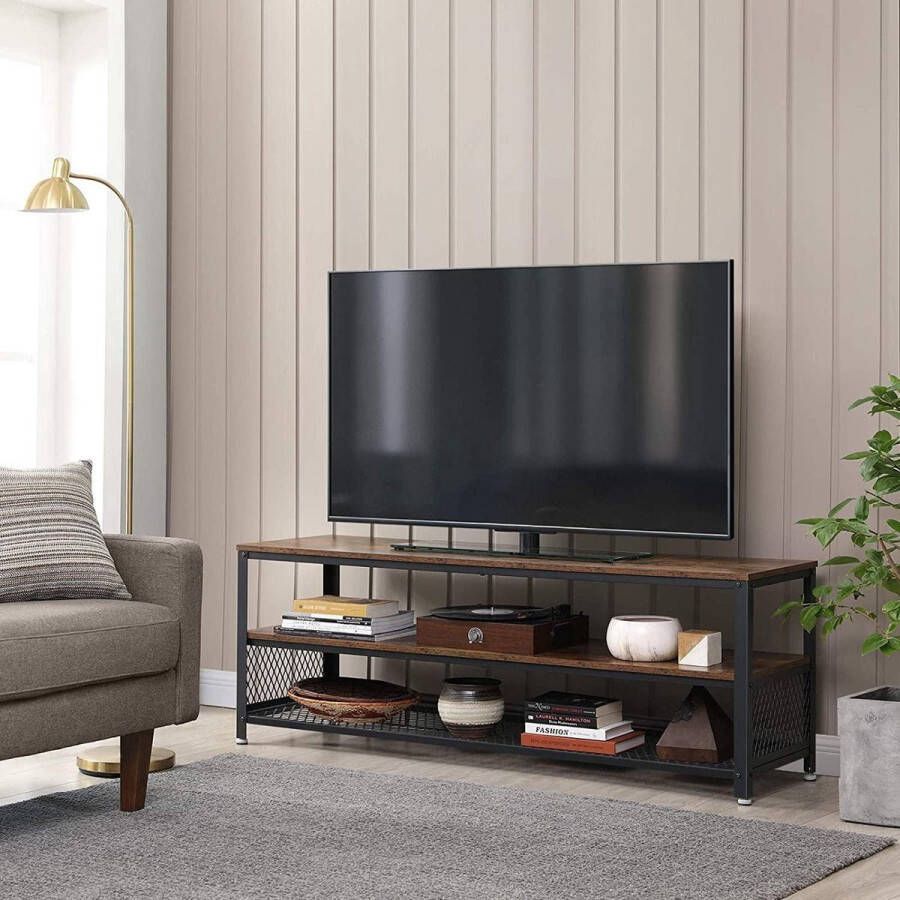 ZAZA Home TV-tafel voor TV tot 60 inch grote TV-kast console salontafel met metalen frame slaapkamer woonkamer vintage bruin-zwart LTV50BX