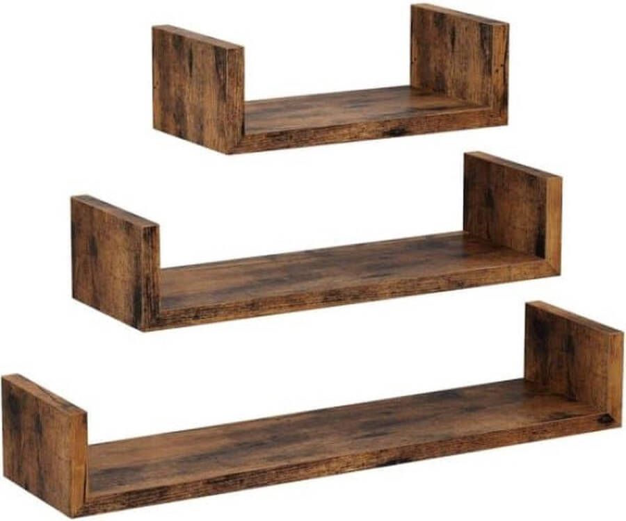 ZAZA Home U-Vormige- Wandplank Set Van 3 Zwevende Plank İn Vintage Stijl Wandmontage Voor Decoraties Woonkamer Slaapkamer En Kantoor Houtlook Donkerbruin