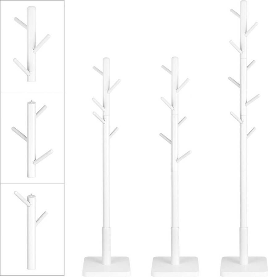 ZAZA Home VASAGLE RCR010W02 Kapstok massief hout vrijstaand boomvorm 8 haken voor jassen hoeden tassen entree hal haak en stang van rubberhout wit - Foto 2