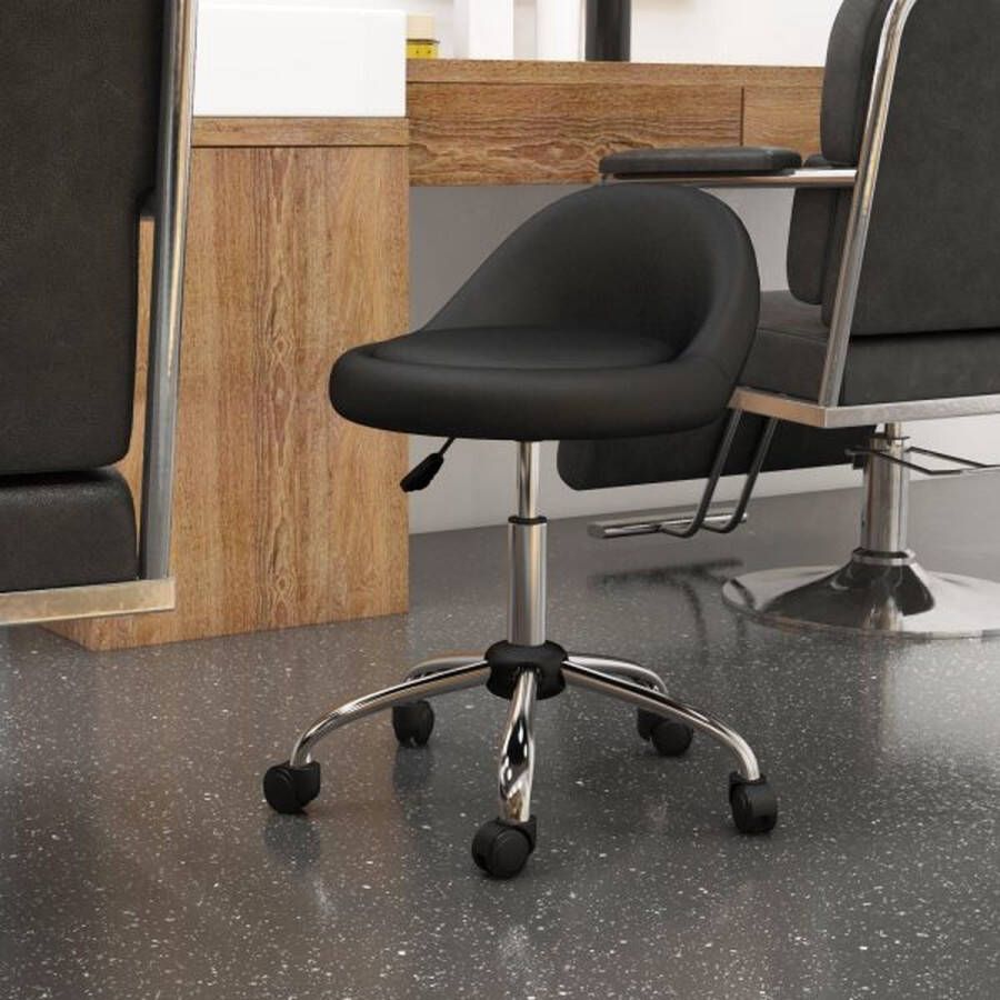 ZAZA Home Verstelbare Rolstoel Werkkruk 63-83 cm Draaikruk met Wielen Draaibare Salonstoel Saloonkruk Kunstleer Zwart