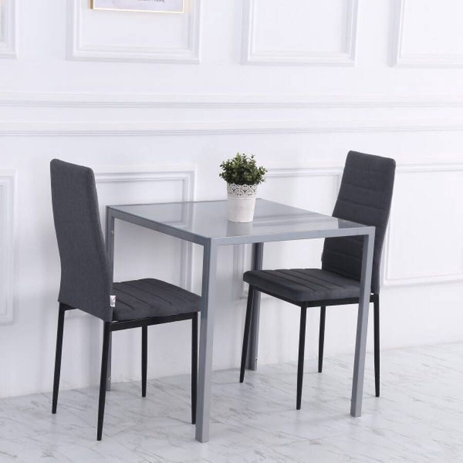 ZAZA Home Vierkante eettafel voor 4 personen woonkamertafel met glazen blad grijs 75 x 75 x 75 cm