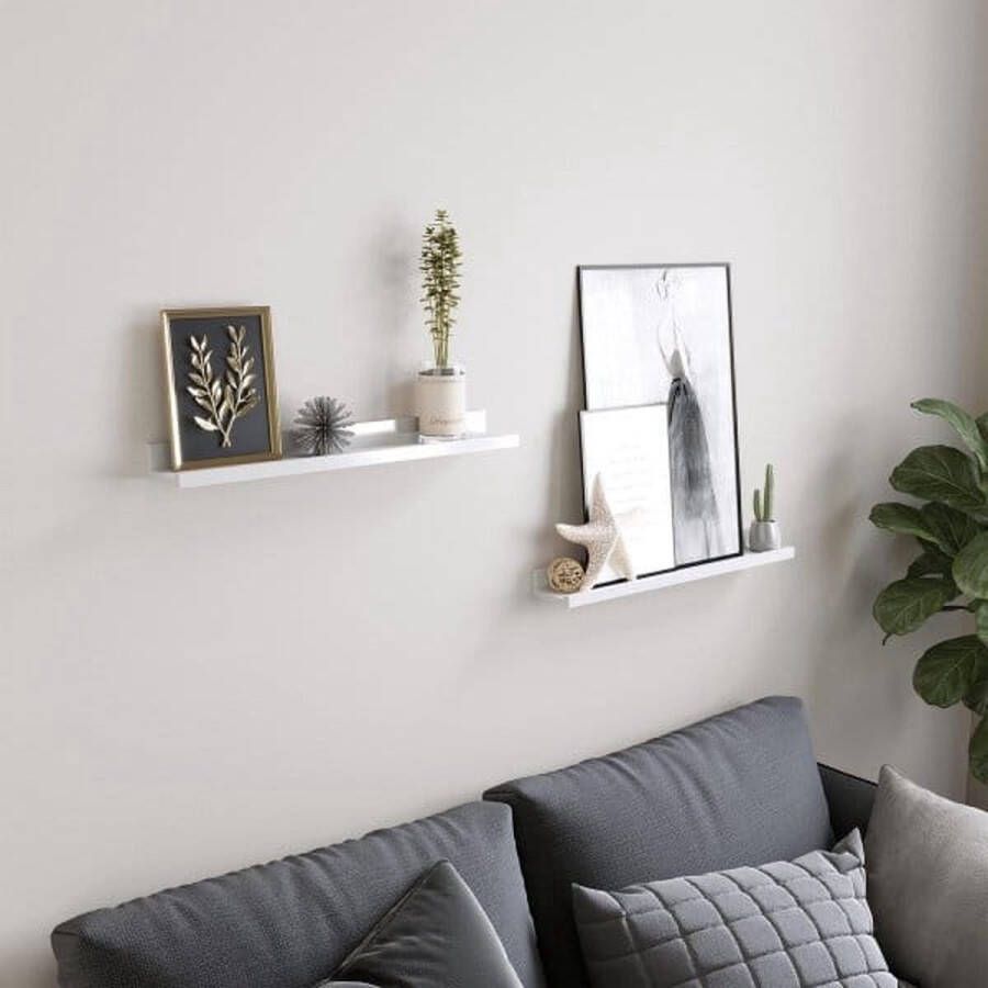 ZAZA Home SONGMICS wandplank set van 2 zwevende planken met hoogglans afwerking 60 x 10 cm wandbord voor fotolijsten en boeken eenvoudige montage MDF wit LWS60WT