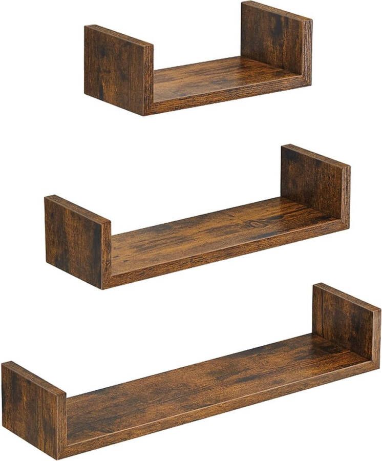 ZAZA Home Wandplank Set Van 3 Zwevende Plank 30 45 60 Cm Plank Voor Wandmontage Belastbaar Tot 15 Kg Voor Woonkamer Studeerkamer Badkamer Keuken Vintage Bruin 15 X 60 X 10 Cm