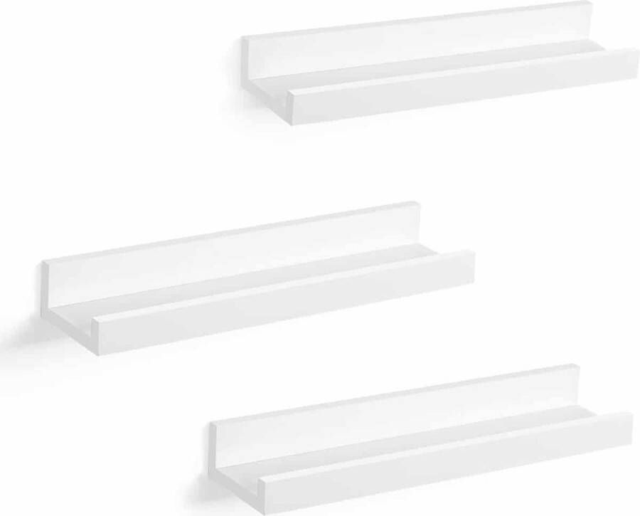 ZAZA Home SONGMICS wandplank set van 3 zwevende planken voor fotolijsten en boeken U-vormige moderne plank LWS38WT