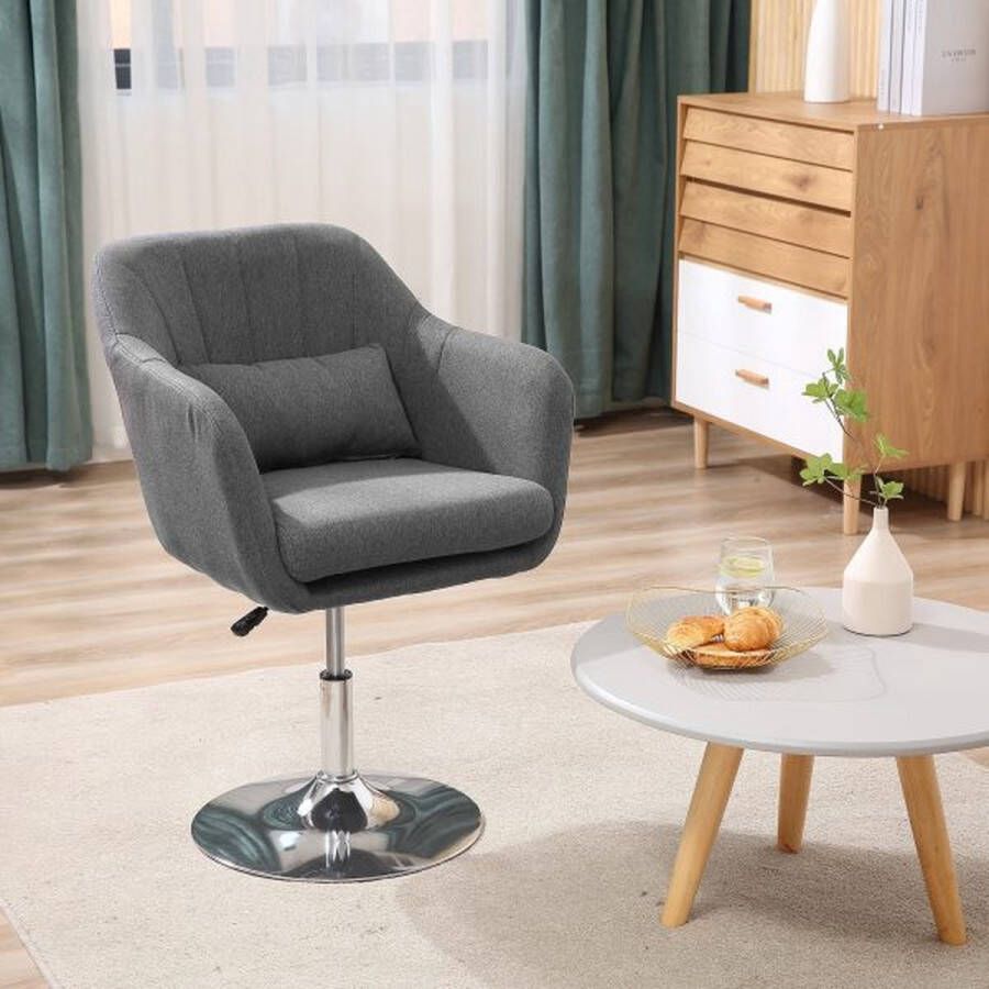 ZAZA Home Werkstoel Swivel stoel Bure stoel Hoogte Verstelbaar linnen-achtige polyester staal donkergrijs 57 x 57 x 77 5-87 cm