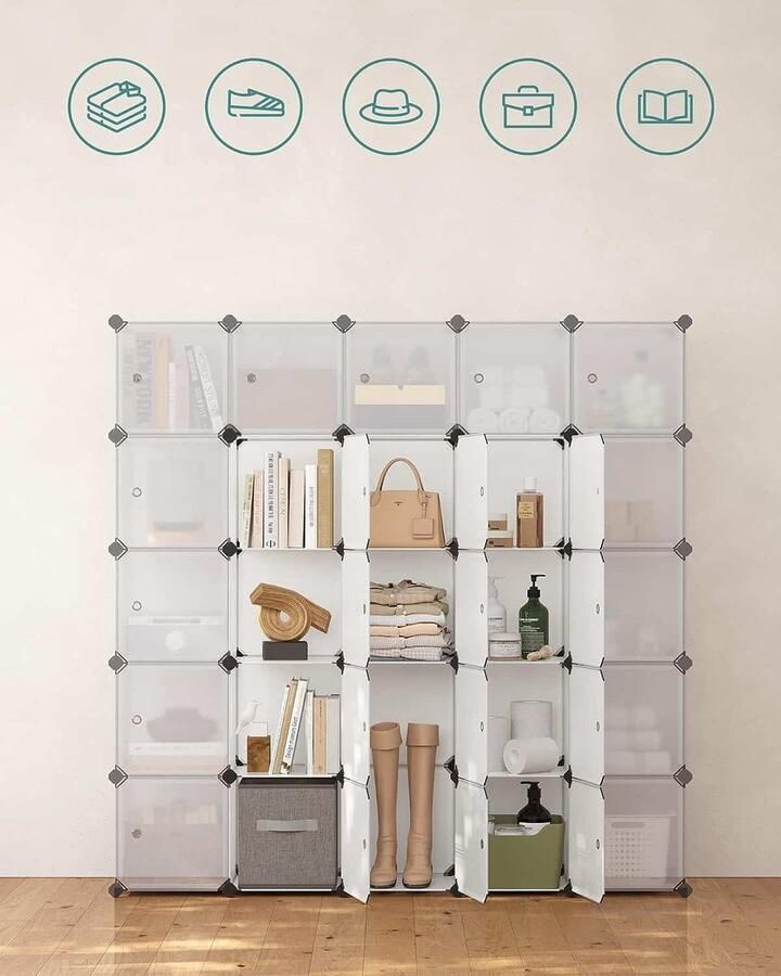 ZAZA Home 15 Cube Dıy Shelving System Kunststof Kast Met Deuren İn Modieuze Witte Stal En Eenvoudig Te Monteren Grendelloze Rekken - Foto 2