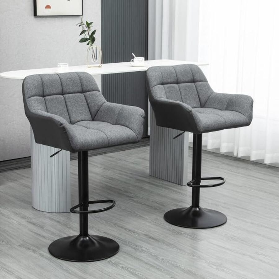 ZAZA Home 2 Set Bar Stool Bar Stoel Hoogte Verstelbare keukenstoelen 360° Roterende stoel Bistrohocker met rugleuning en voetsteun voor Boartheke keuken eetkamer deksel gemaakt van PU Gray 57 5 ​​x 52 5 x 93-114 cm