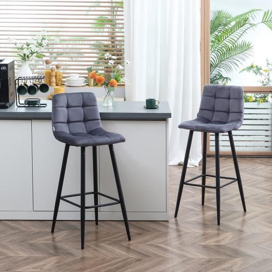 ZAZA Home 2 Set Bar Stool met Backlest Kitchen Chair Bar Stoel Bar Stoel Set met stalen benen Gray
