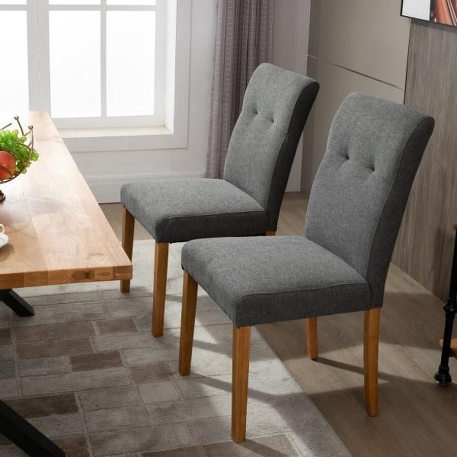 ZAZA Home 2 Set eetkamerstoelen eetstoelen met gewatteerde stoelstoel gestoffeerde stoel keukenstoel linnen-polyester tissue schuim donker grijs