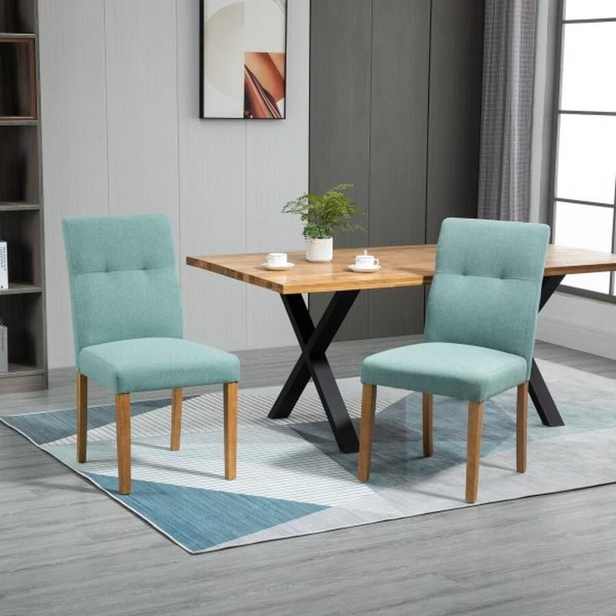 ZAZA Home 2 set eetkamerstoelen met gewatteerde stoel stoelstoel keukenstoel linnen-polyester stofschuim rubber hout groen