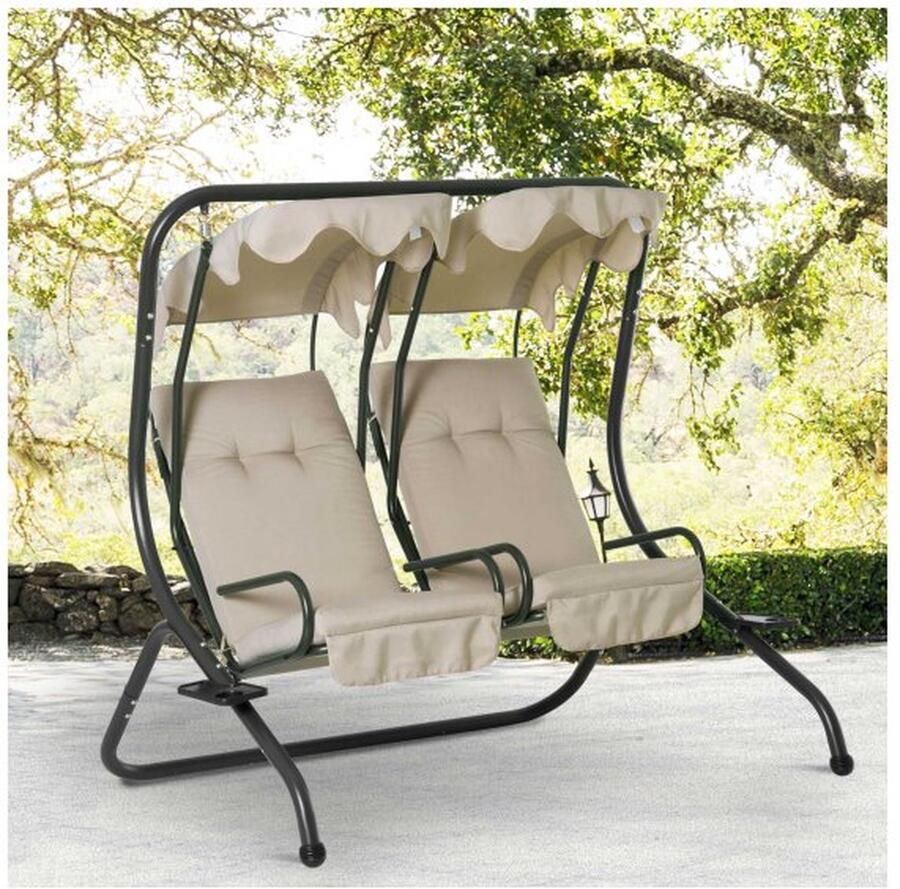 ZAZA Home 2-zits Hollywood Swing Garden Swing With Sun Roof Garden Steel Beige 170 x 136 x 170 cm