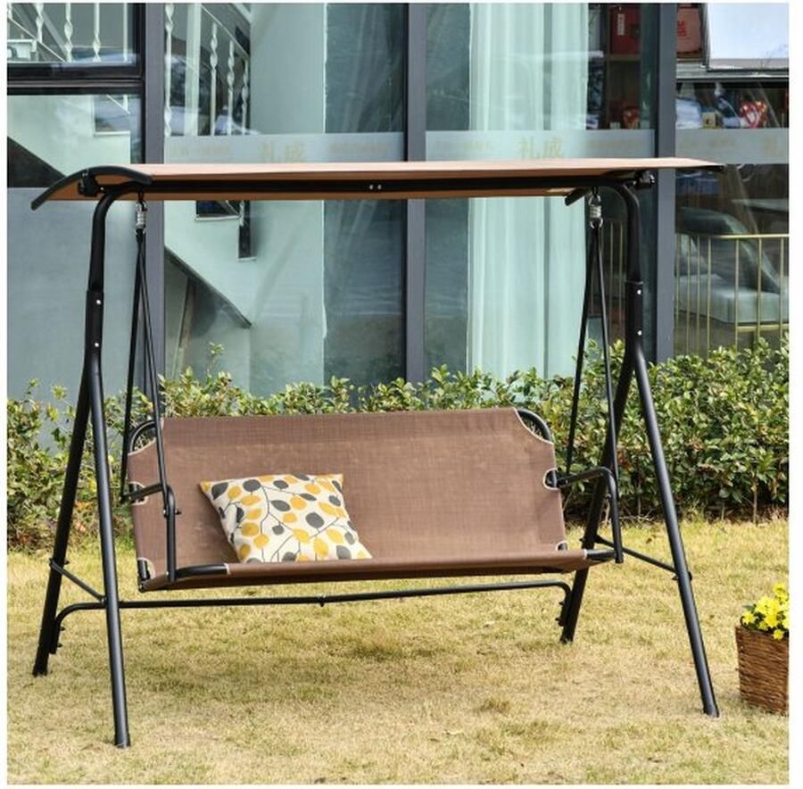 ZAZA Home 2-zits Hollywood Swing Rocking stoel Outdoor Garden Lounger UV-resistente hoogwaardige metalen buishoek-verstelbaar bruin