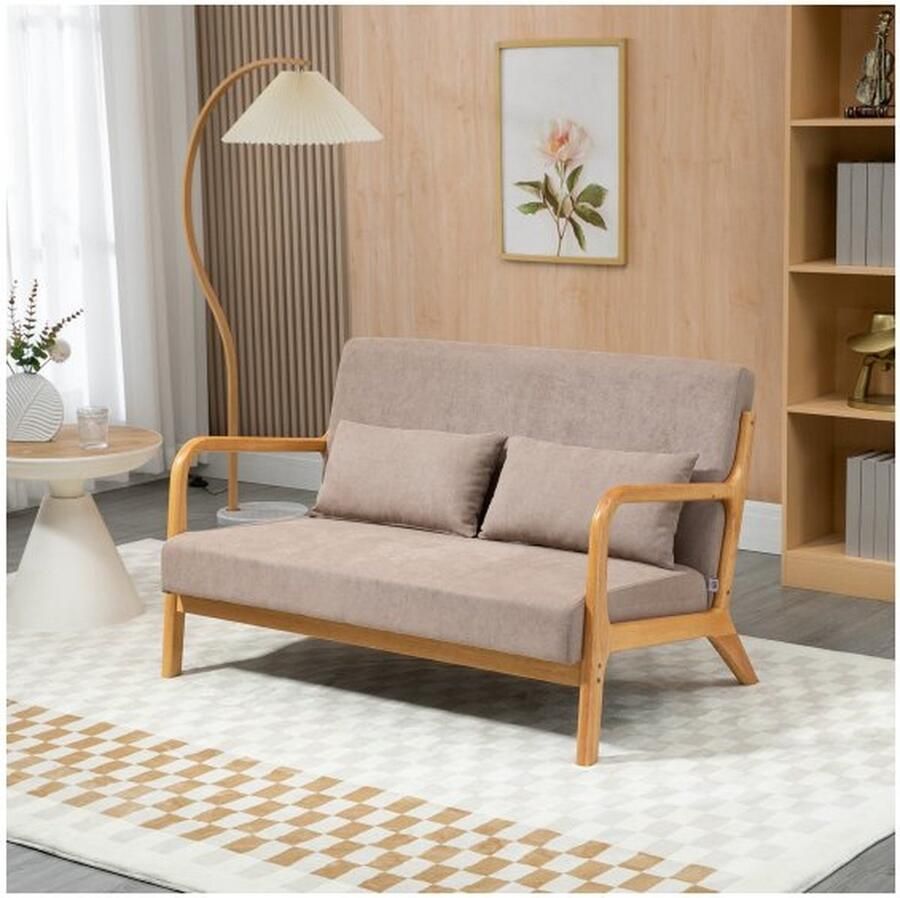 ZAZA Home 2-zits sofa loveseat tweezitter met kussen- en fluweel optiek rubberen hout lichtgrijs 122 x 71 x 76 cm