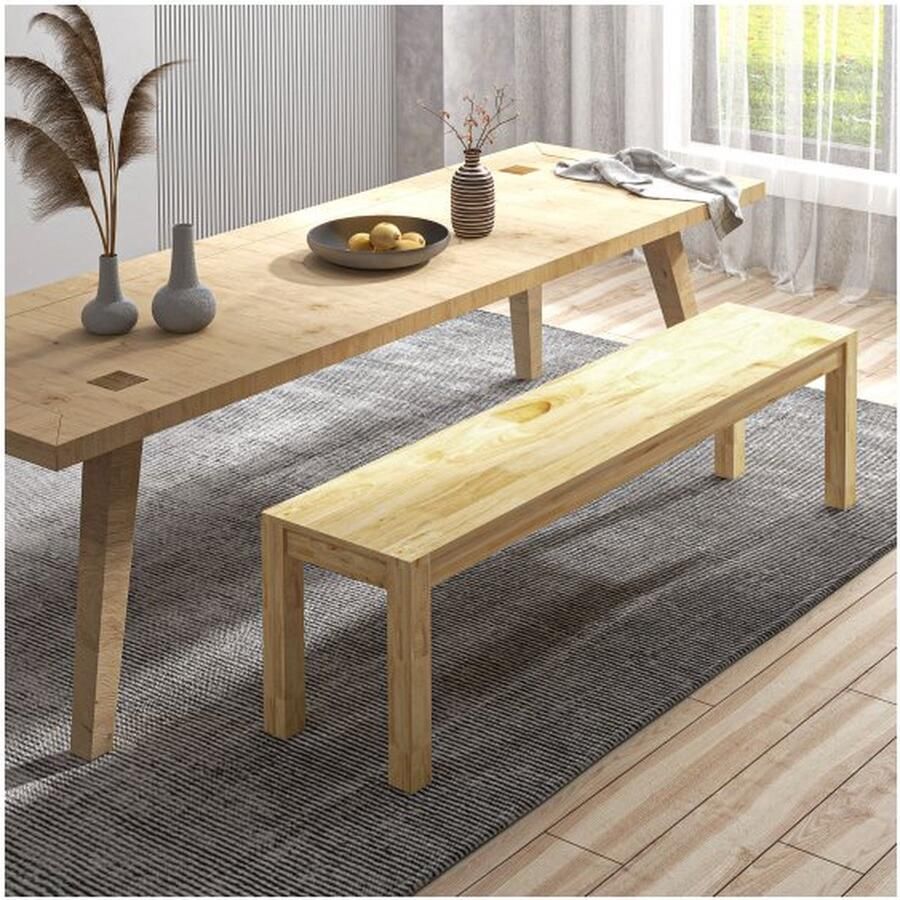 ZAZA Home Landelijke houten 3-zitsbank voor keuken in natuurlijke kleur tot 330 kg belastbaar