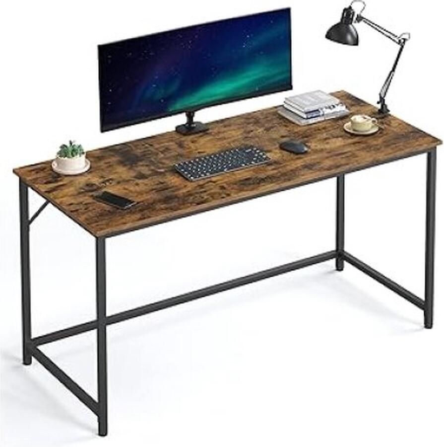 ZAZA Home 55.1-inch Computer Writing Desk Home Office Small Study Workstation industriële stijl PC-laptoptafel stalen frame Rustic Brown + Black