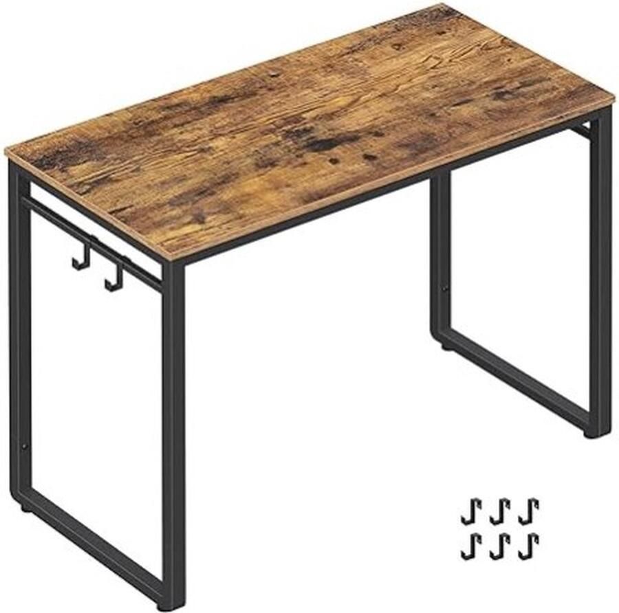 ZAZA Home Alinru 39-inch computerbureau met 8 haken voor studie thuiskantoor gemakkelijke montage stalen frame 39 4 rustiek bruin