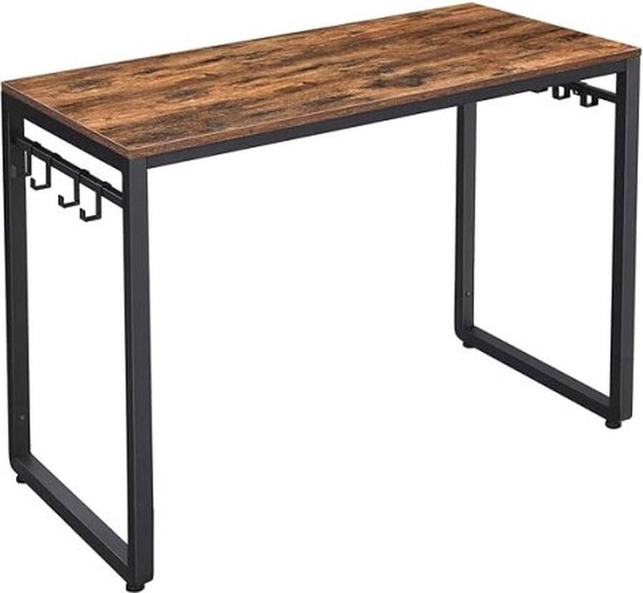 ZAZA Home Alinru 39-inch computerbureau met 8 haken voor studie thuiskantoor gemakkelijke montage stalen frame 39 4 rustiek bruin - Foto 2