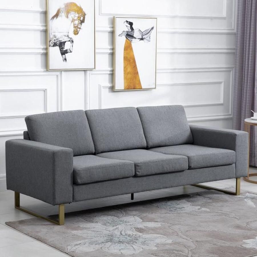 ZAZA Home Bekleding sofa 3-zits sofa stof sofa stoel meubels tv fauteuil kussenstoel armleuning linnen donkergrijs 200 x 82 x 78 cm