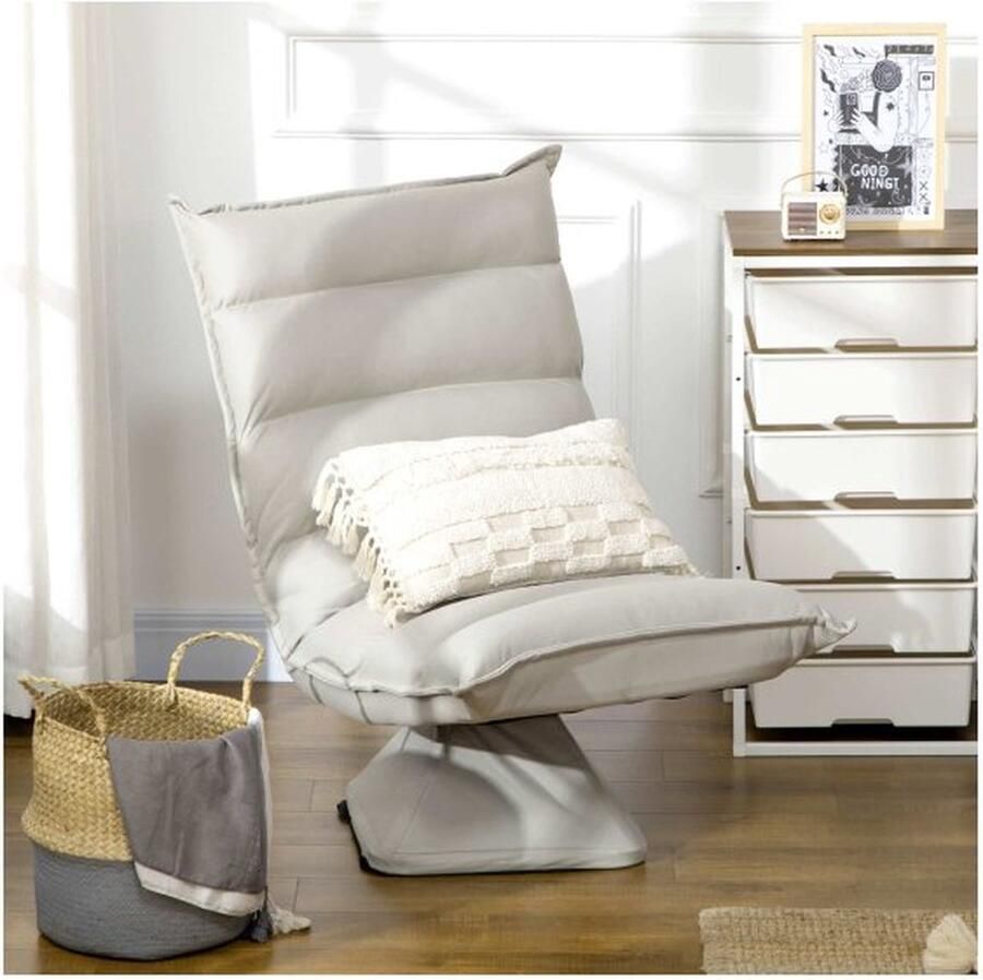 ZAZA Home Bankvloerstoel met verstelbare rugleuning roteerbare meditatiestoel ontspanning fauteuil voor woonkamer kantoor microvezeldoek lichtgrijs