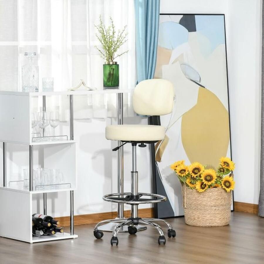 ZAZA Home Bar Stool Swivel stoelen Bar stoelen werkkrukken Kantoor Boothers met rugleuning verstelbare hoogte Peded Pu Beige 56 x 57 x 104-127 cm