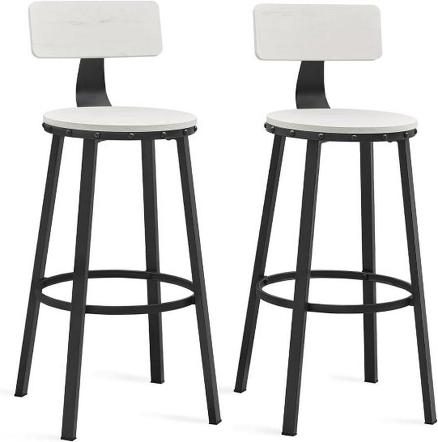 ZAZA Home Barkruk set van 2 barstoel keukenstoel met metalen frame zithoogte 73 cm eenvoudige montage industrieel design wit met nerf