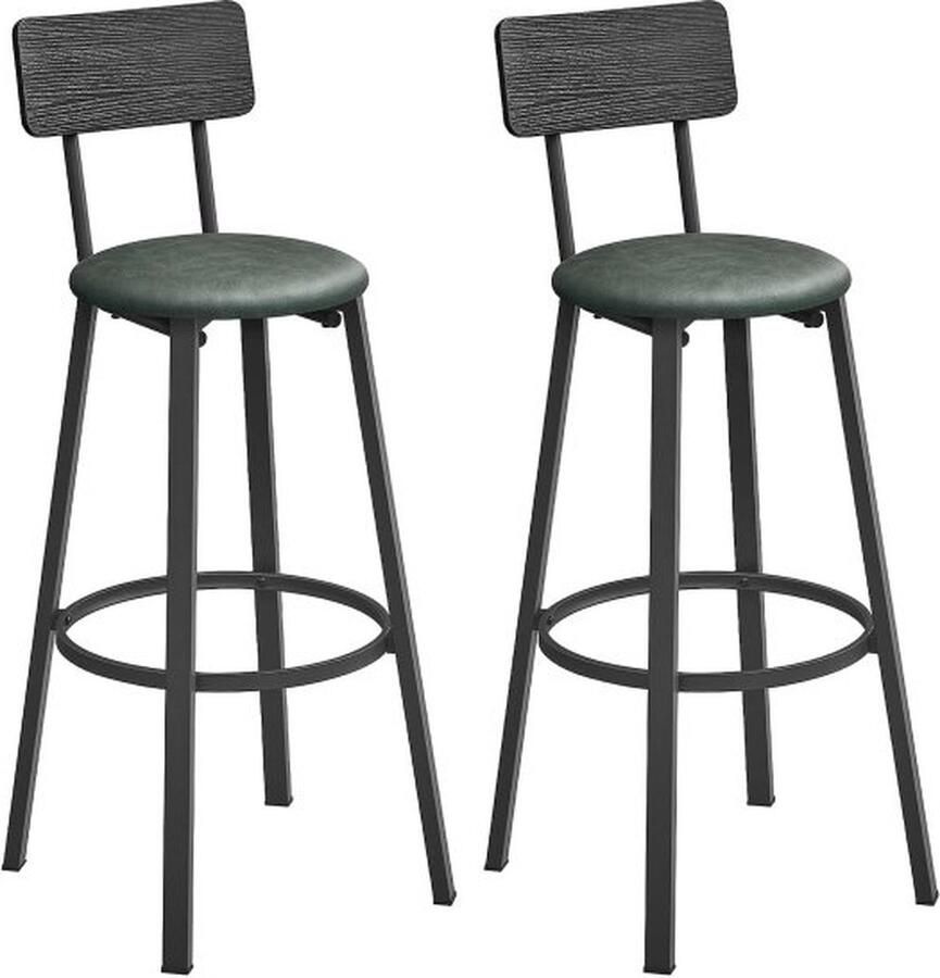 ZAZA Home Barkruk set van 2 keukenstoel gevoerd PU voetensteun eenvoudige montage industrieel eetkamer keuken klassiek zwart en bosgroen
