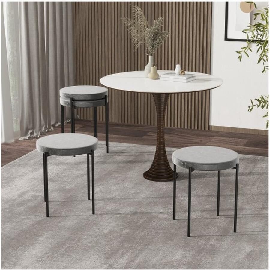 ZAZA Home 4-set eetgelegenheidskruk met dineren met gewatteerde stoel ronde ontlasting barkruk Velvet touch polyester staal grijs 41 5 x 41 5 x 46 cm