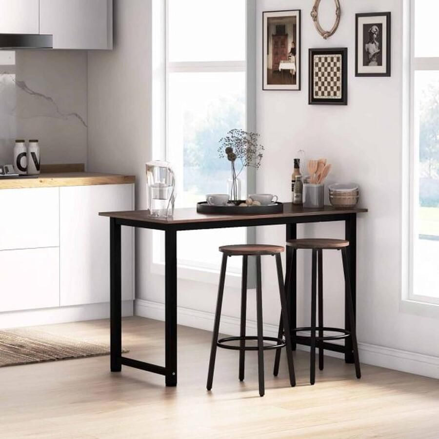 ZAZA Home Barkrukken 2 set balk stoelen met voetsteun barkrukken met stalen frame barbel in industrieel ontwerp keukenstoel rustiek bruin - Foto 2