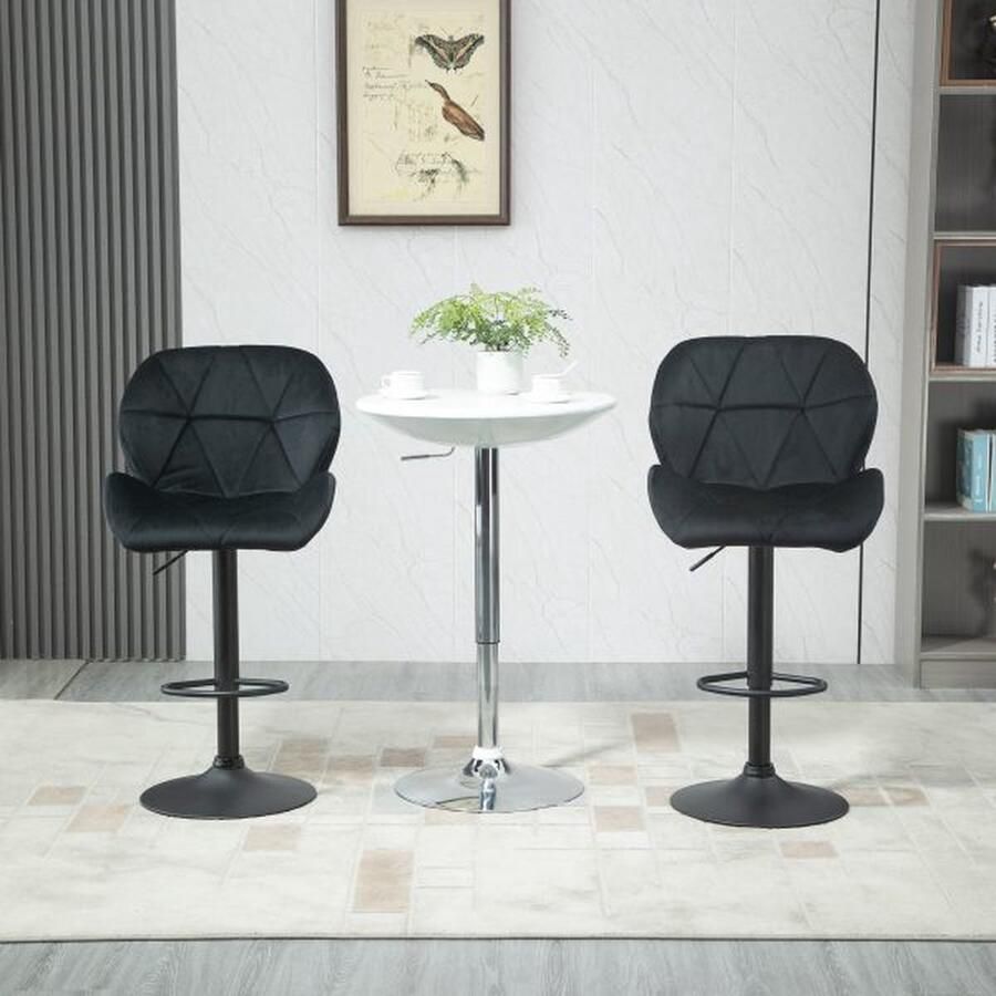 ZAZA Home 2 Set Bar Stool Roterende stoelen met rugleuning inclusief aanraakhoogte verstelbare armloos schuim zwart 51 5x 57 5 ​​x 93-114 5 cm