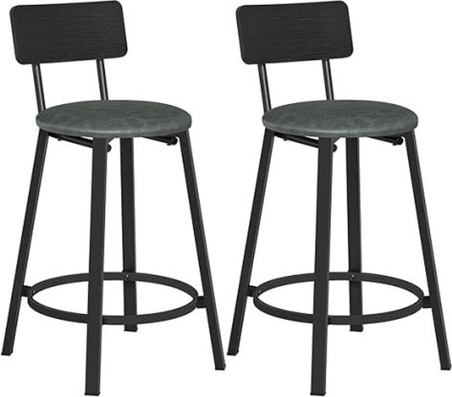 ZAZA Home Barkrukken set van 2 barstoelen PU bekleding met voetensteun eenvoudige montage industrieel design voor eetkamer keuken toonbank bar inktzwart-bosgroen