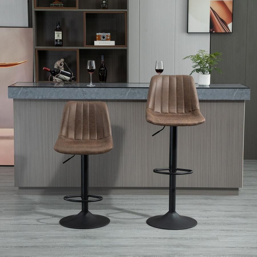 ZAZA Home 2 Set Bar Stool Bar Stoel Keuken Bar Stoel Hoogte Verstelbaar met voetsteunen Swivel stoel bruin polyester 43 x 46 5 x 89-110 cm - Foto 2