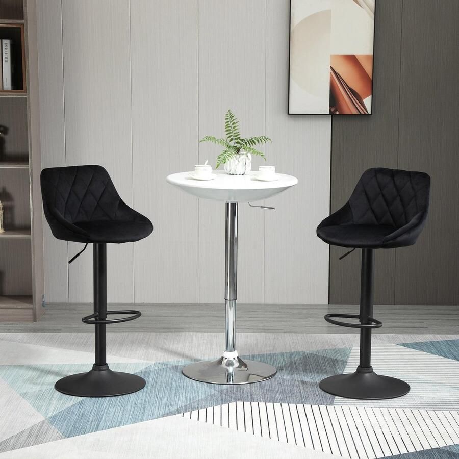 ZAZA Home 2 Set Bar Stool Hoogte verstelbare zwarte bistro gocker stoelstoel met voetsteun rugleuning barkruk fluweel metaal 46 x 48 x 83-104 cm