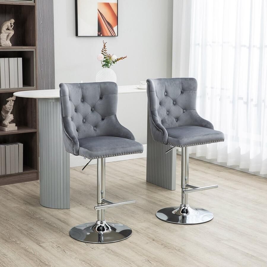 ZAZA Home 2 Set Bar Stool Bar stoelen met voetsteunhoogte Verstelbare stoelstoelen Modern veerkrachtig tot 120 kg PU Linnen Steel 46x55x123 cm