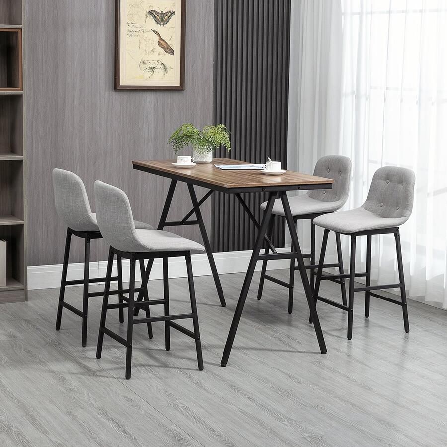 ZAZA Home Bart-tafel met barkrukset 5-delige eetgroep keukentafel bistro-bistro met 4 stoelen staaftafelset metaal lichtbruin 120 x 60 x 91 cm