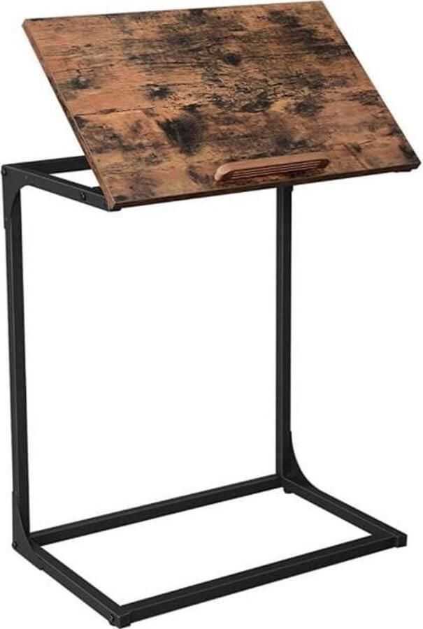 ZaZa Home & Office ZAZA Home bijzettafel laptoptafel met verstelbaar oppervlak banktafel bureau slaapkamer woonkamer eenvoudige constructie stalen frame industriële stijl vintage bruin-zwart LNT057B01