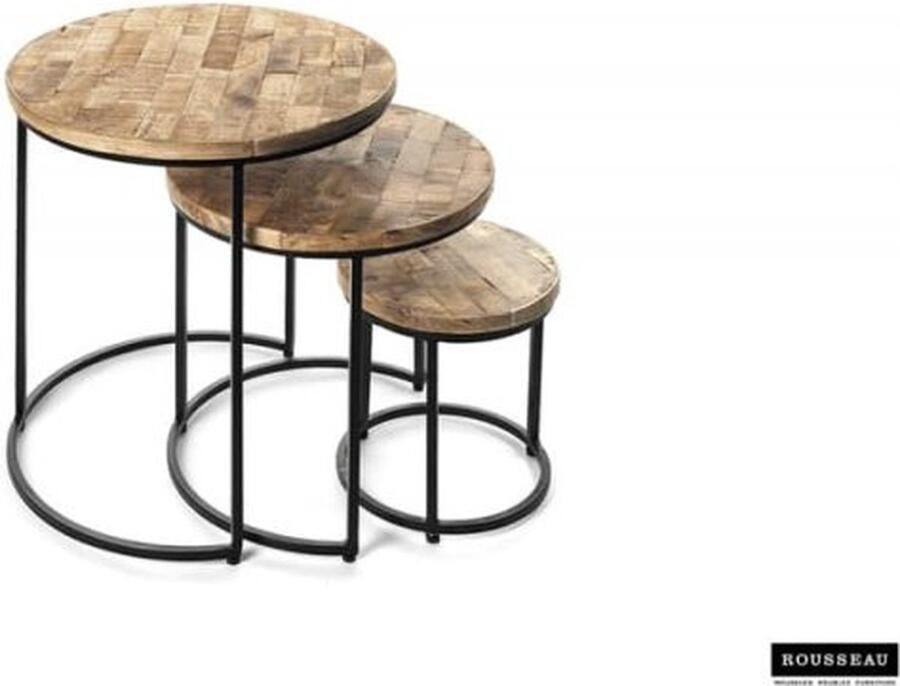 ZAZA Home Bijzettafel 'Leo' 3-delig Structuur metaal blad exotisch hout mangolia